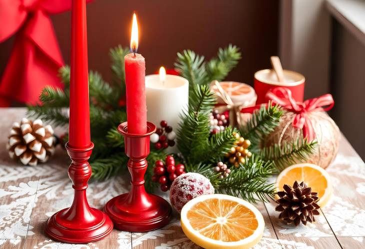 Holiday Glow Red Christmas Candlestick and Winter Fragrances